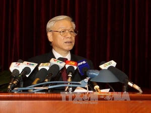 Tổng Bí thư Nguyễn Phú Trọng phát biểu khai mạc Hội nghị lần thứ 8 Ban Chấp hành Trung ương Đảng khóa XI. (Ảnh: Trí Dũng/TTXVN)