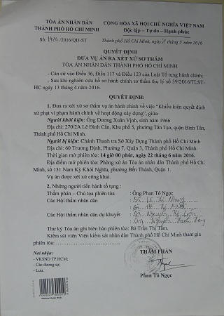 TP.Hồ Chí Minh: Kiện thanh tra sở vì sửa nhà bị phạt 2 lần