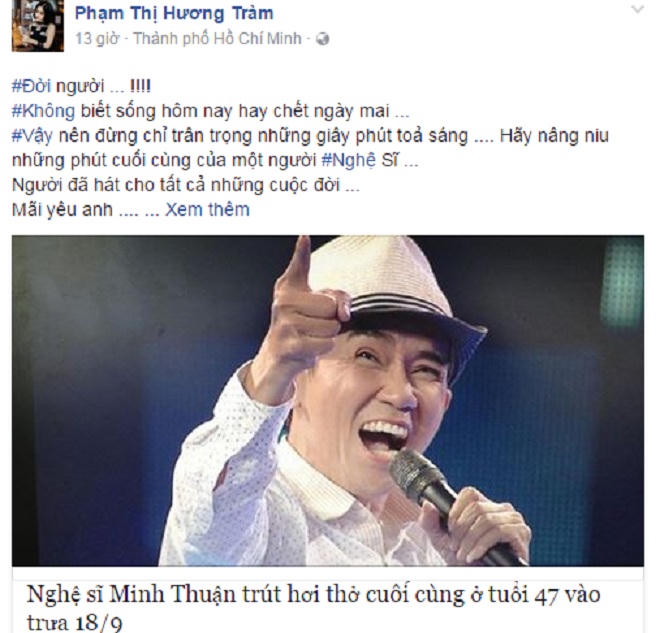 Nghệ sĩ Việt gửi lời tiễn biệt Minh Thuận