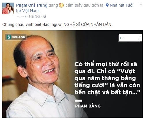 'Sao' nghẹn ngào viết lời từ biệt nghệ sĩ Phạm Bằng
