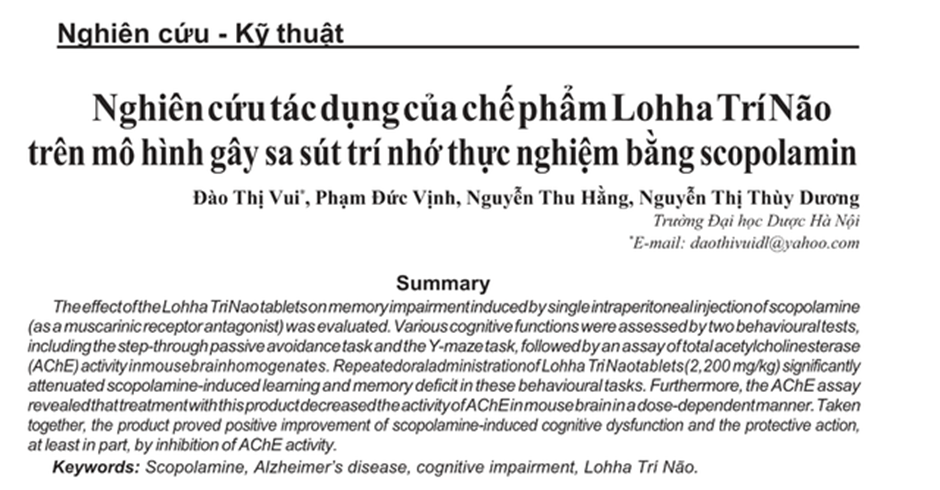 Nghiên cứu của PGS - Tiến sĩ Đại học Dược chứng minh hiệu quả của Lohha Trí Não