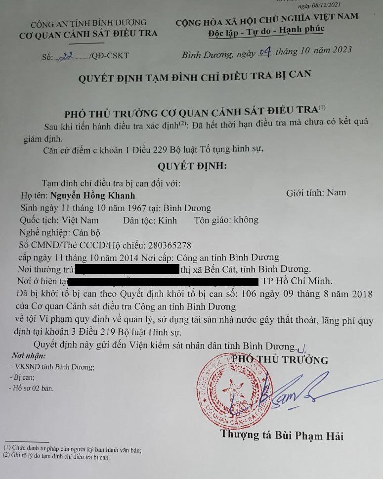 Cựu Bí thư Bến Cát kêu oan, vụ án bị tạm đình chỉ