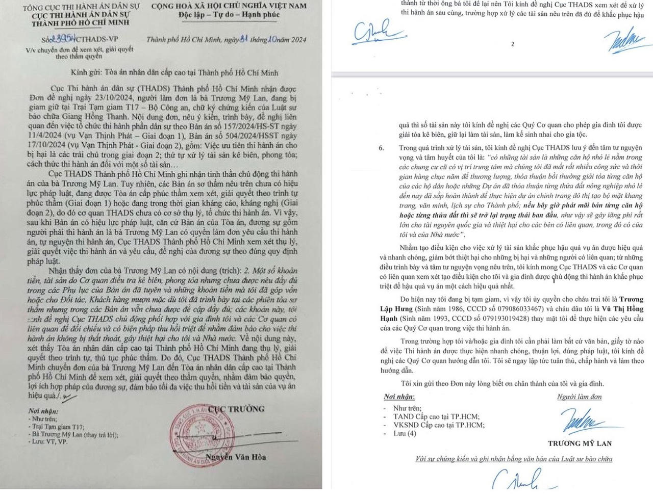 Bà Trương Mỹ Lan đề nghị thi hành án chủ động để khắc phục hậu quả: Cục THADS TP HCM chuyển đơn đến TAND Cấp cao