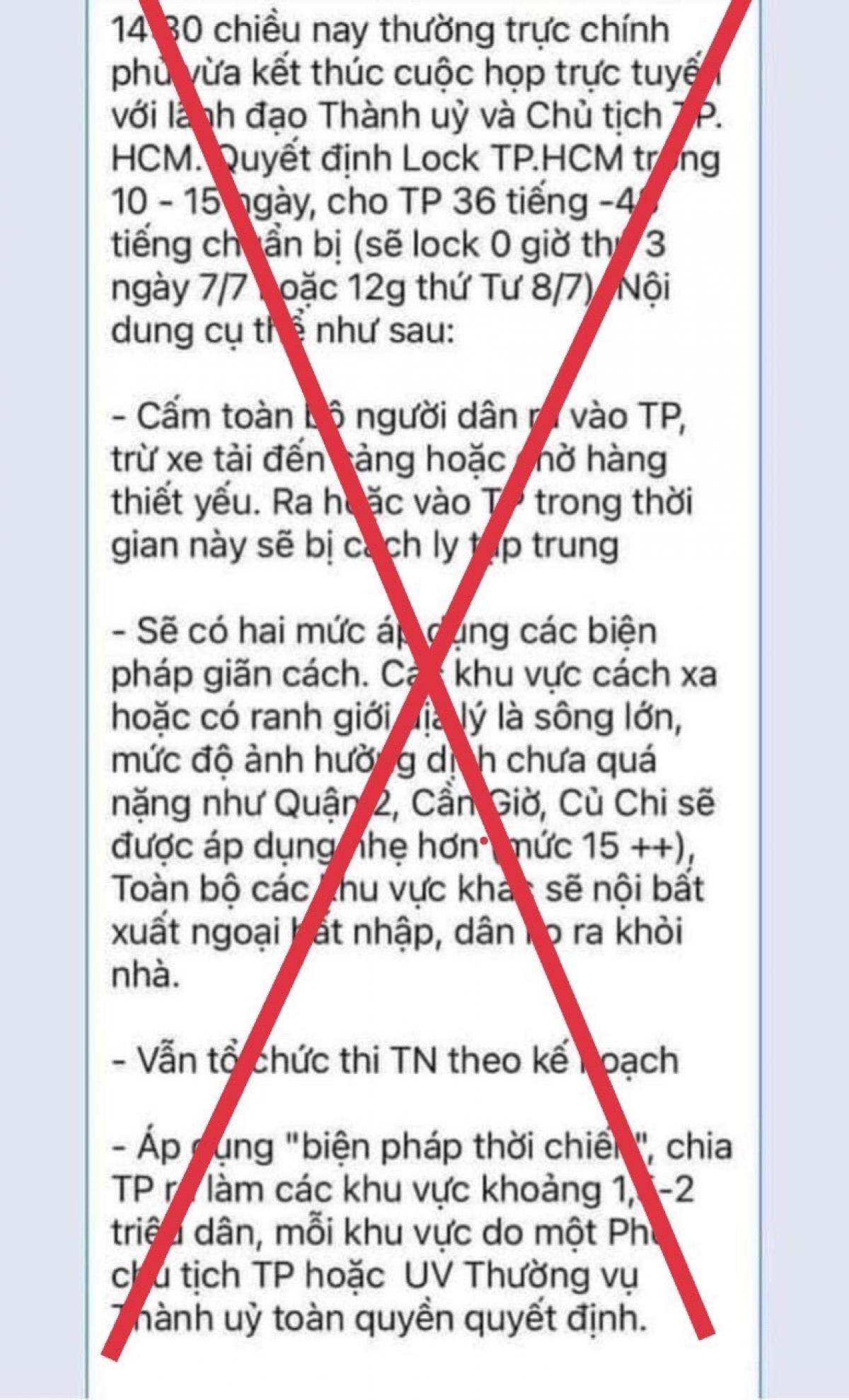 Bác bỏ thông tin “Phong tỏa TP.HCM trong 10-15 ngày”