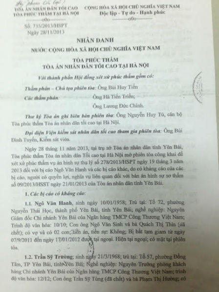 Vụ án nguyên GĐ Vietinbank Yên Bái: Vi phạm nghiêm trọng thủ tục tố tụng hình sự