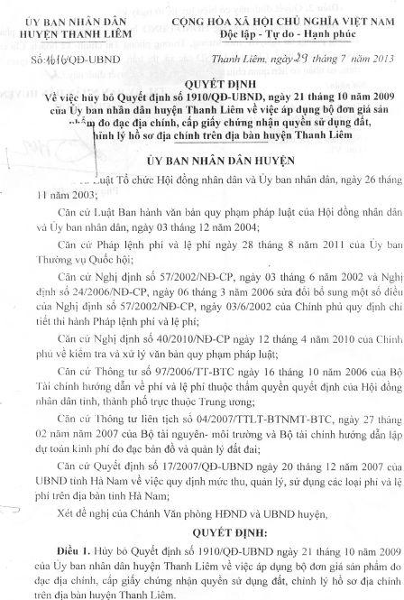 Hà Nam: Hàng loạt hộ dân bị huyện thu “lố” tiền trong 3 năm