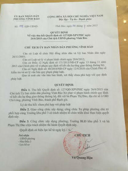 Vụ “Chủ tịch UBND phường bị khởi kiện”: Buộc phải thu hồi quyết định trái luật