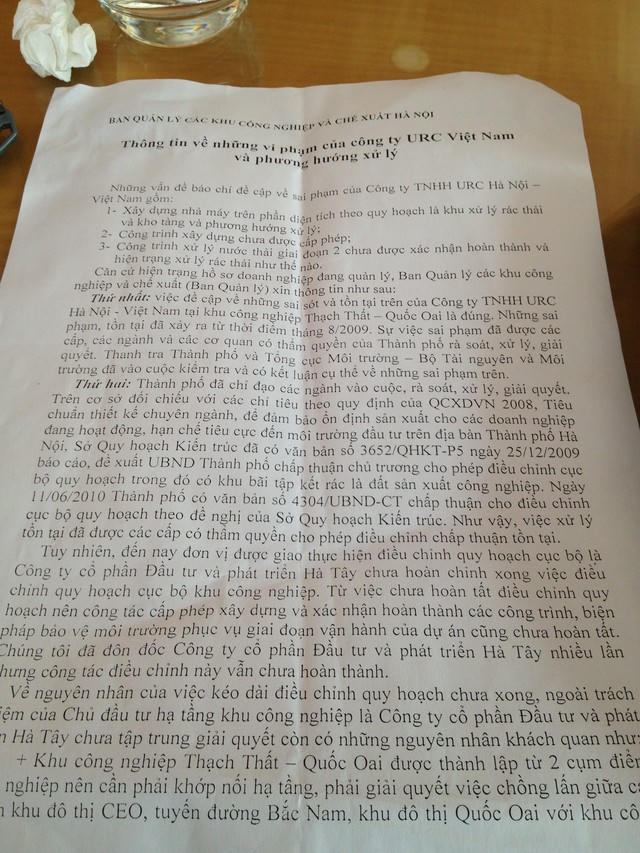 URC Hà Nội vận hành khi chưa được cấp giấy xác nhận, ai chịu trách nhiệm?