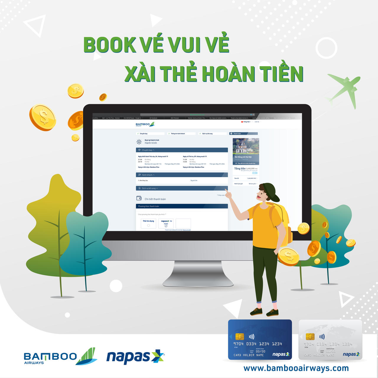 Hoàn tiền 200.000 VNĐ khi thanh toán vé Bamboo Airways bằng thẻ nội địa Napas