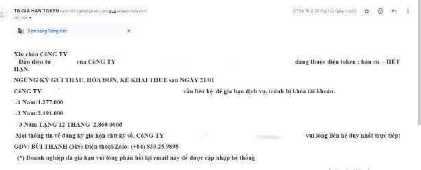 Khuyến cáo 'bẫy' lừa đảo mới thông báo dịch vụ chữ ký số hết hạn