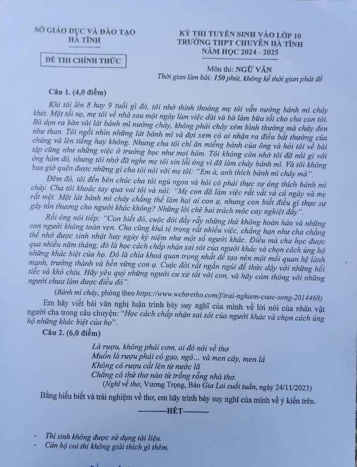 Có phù hợp không việc đưa ‘rượu’ vào đề Văn thi lớp 10 chuyên ở Hà Tĩnh?