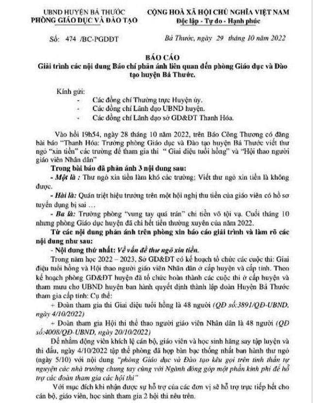UBKT huyện ủy vào cuộc vụ phòng GD&ĐT viết thư ngỏ “xin tiền” các trường