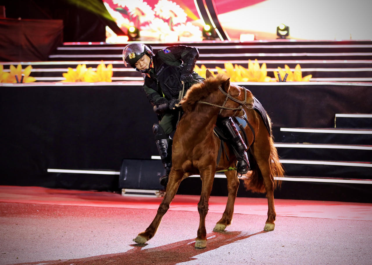 Ngưỡng mộ màn biểu diễn của kị binh trong chương trình nghệ thuật 'Sáng mãi lời dạy của Bác'