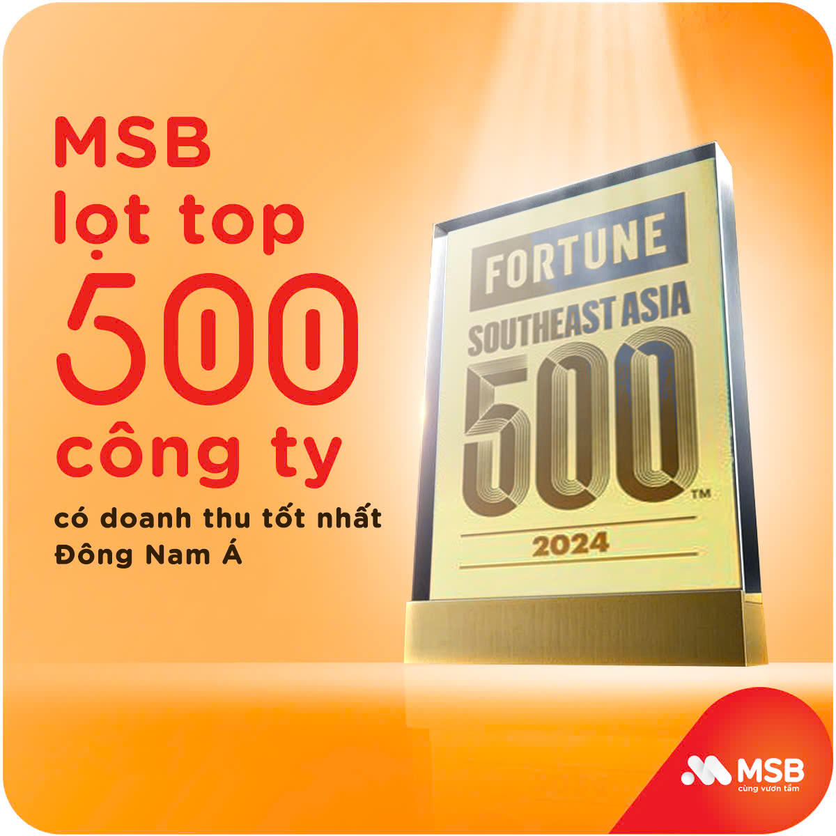 MSB nhận cú đúp giải thưởng quốc tế về xếp hạng Doanh thu và Phát triển bền vững 