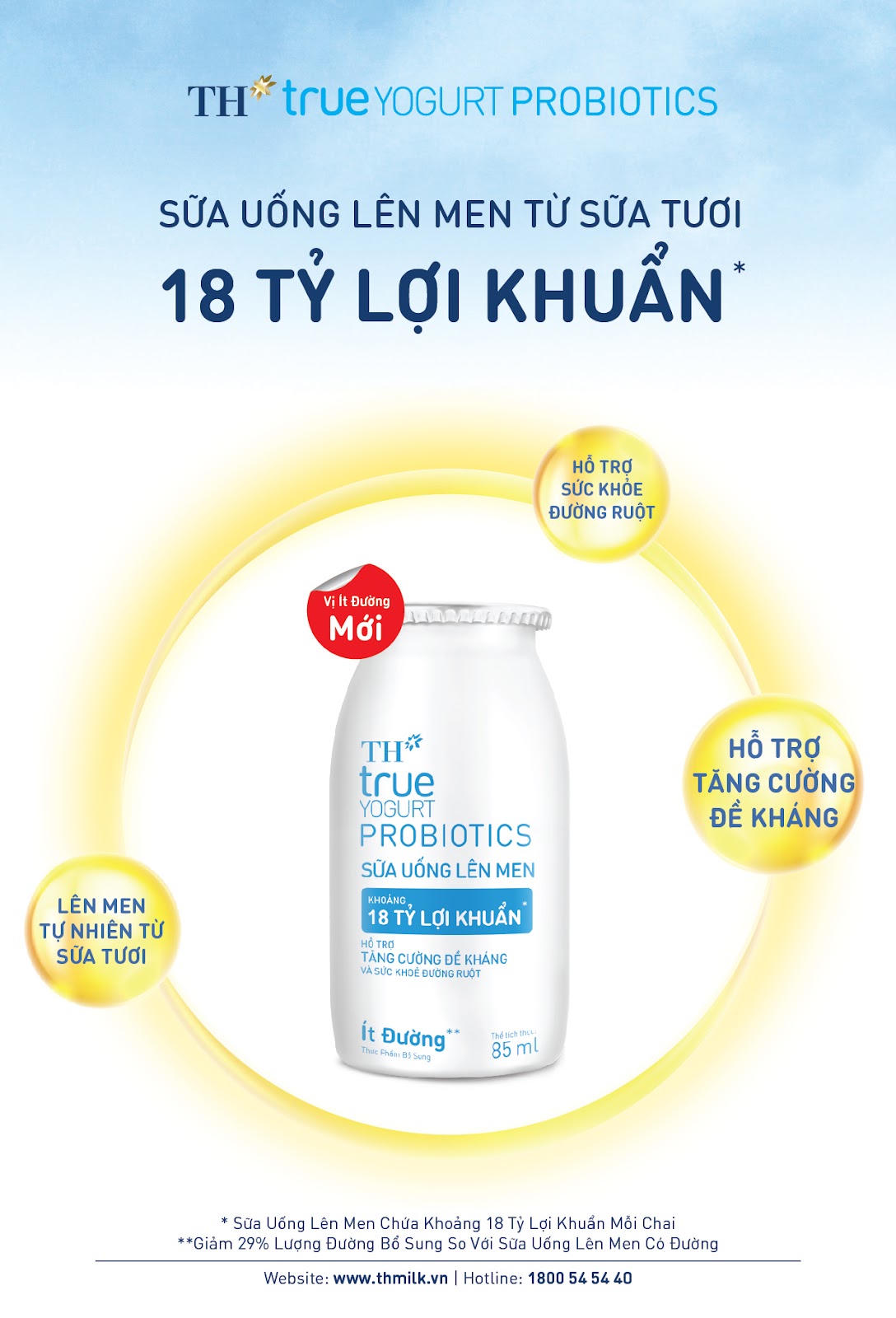 Sữa Uống Lên Men TH true YOGURT PROBIOTICS ít đường – Tăng đề kháng và hỗ trợ tiêu hóa cho cả gia đình