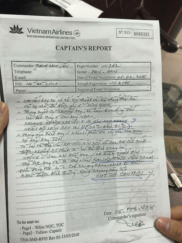 Vụ “luộc khách“: Tường trình của cơ trưởng Vietnam Airlines viết gì?
