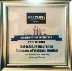 Dai-ichi Life Việt Nam lọt Top 4 “nơi làm việc tốt nhất Việt Nam” ngành bảo hiểm