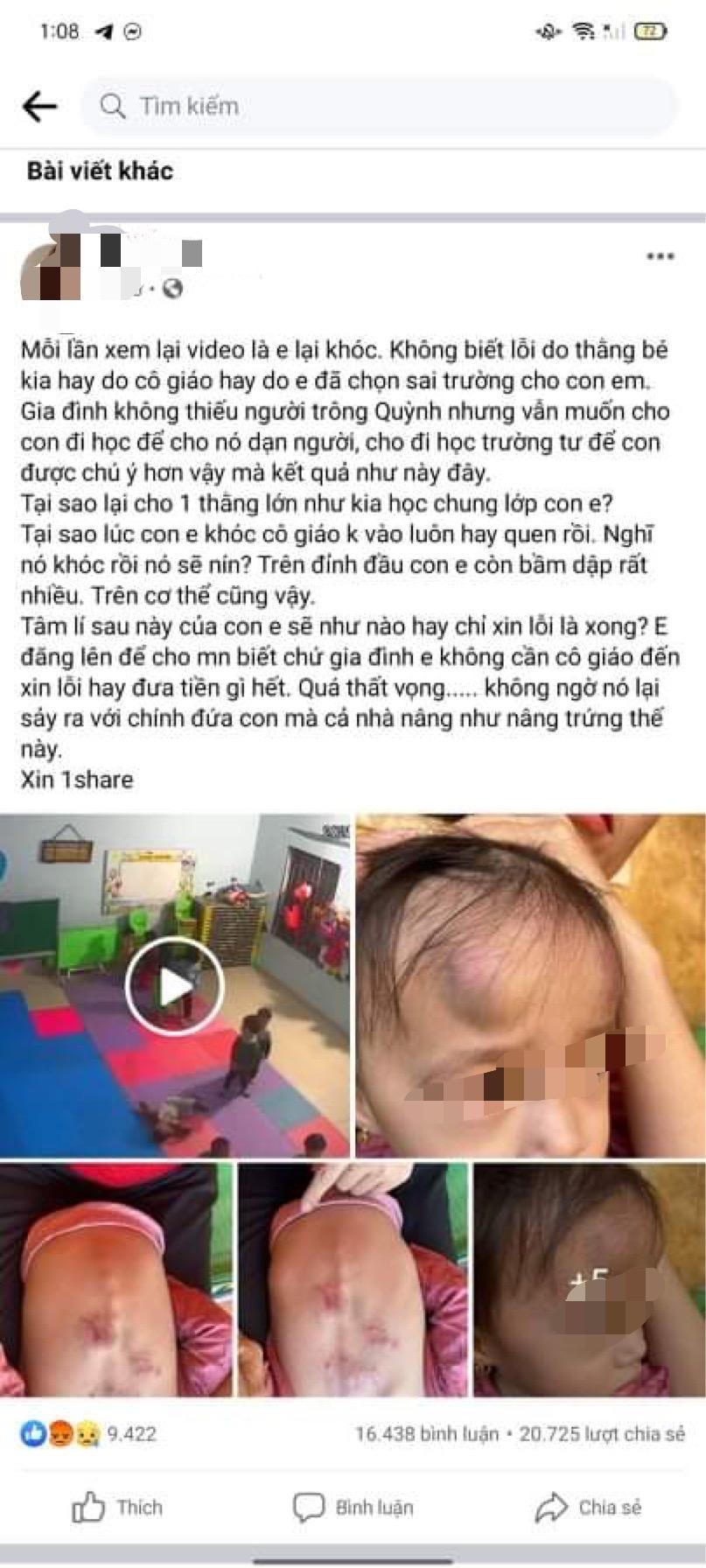 Tạm dừng hoạt động nhóm trẻ mầm non để xảy ra vụ bé gái bị bạn đánh bầm người