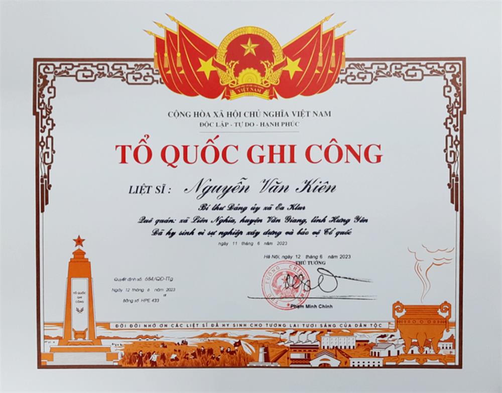  Cấp Bằng "Tổ quốc ghi công" đối với 6 liệt sĩ hy sinh tại Đắk Lắk