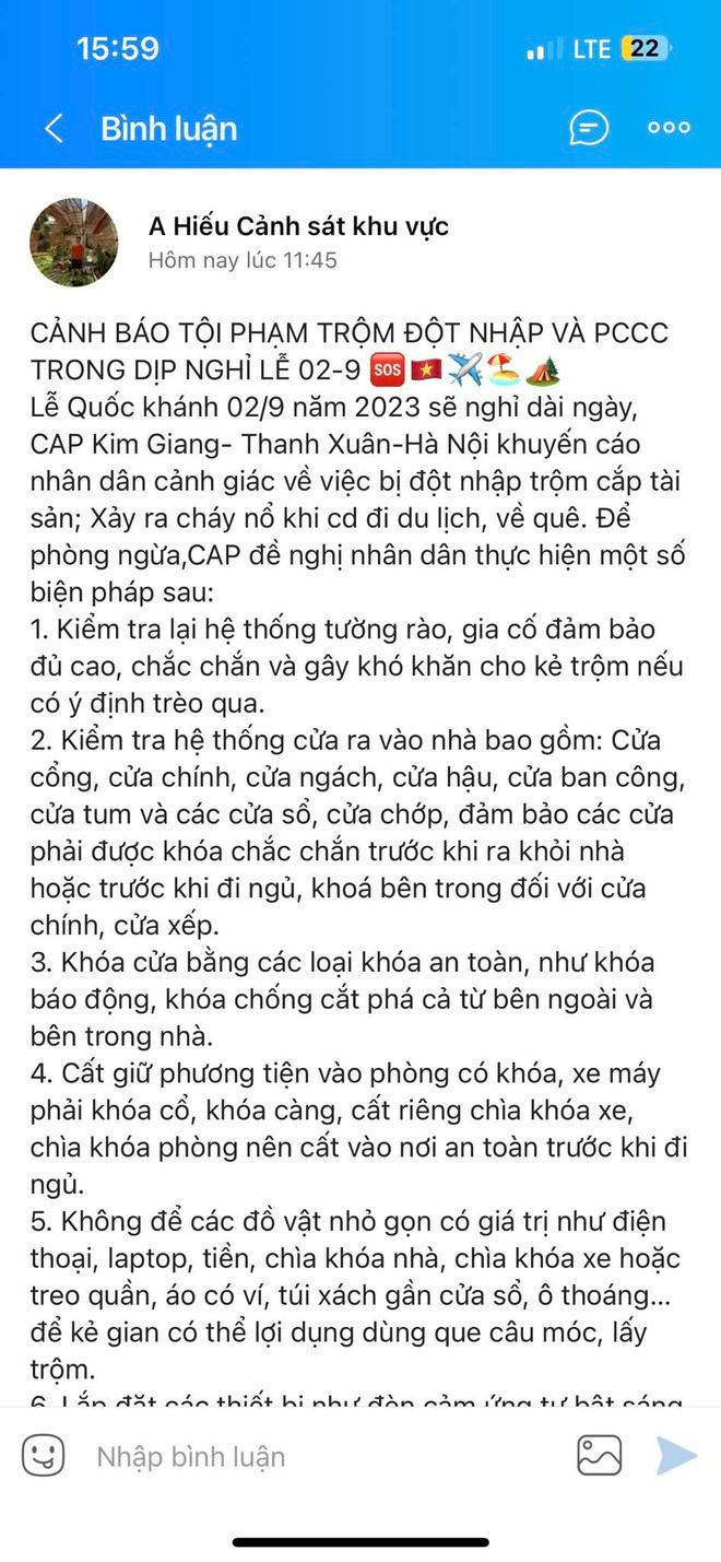 Công an Hà Nội gửi tin nhắn cho người dân trong dịp Quốc Khánh 2-9 