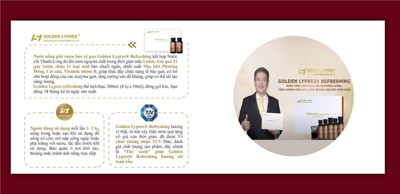 Nước uống tái tạo năng lượng, tăng cường miễn dịch, bảo vệ gan Golden Lypres® Refreshing cho sức khỏe vàng