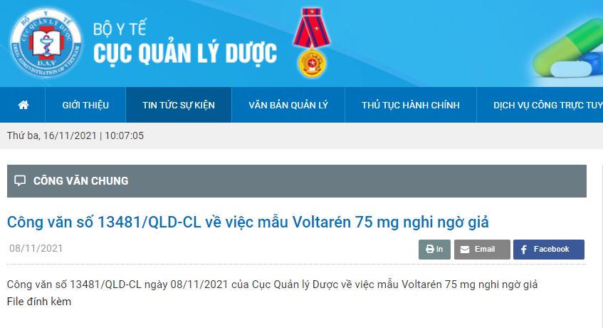 Bộ Y tế cảnh báo mẫu thuốc Voltarén 75mg nghi ngờ là thuốc giả