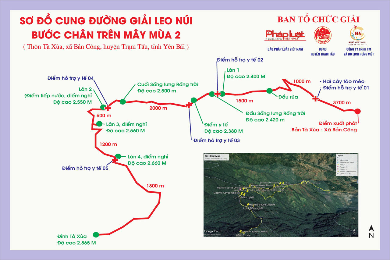 Lịch trình và sơ đồ cung đường Giải leo núi “Bước chân trên mây” lần II