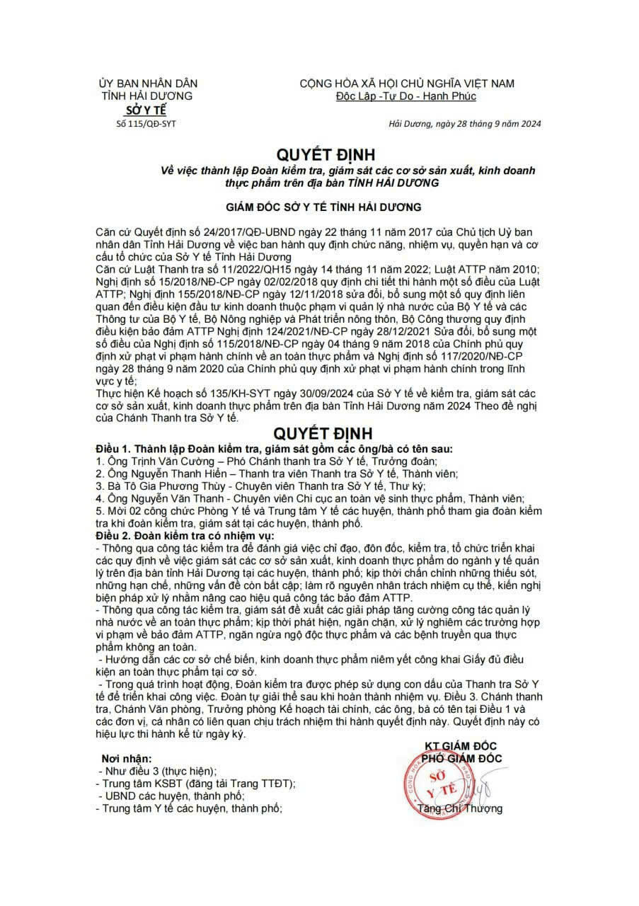 Cảnh báo giả mạo công văn Sở Y tế Hải Dương lừa đảo cơ sở kinh doanh thực phẩm