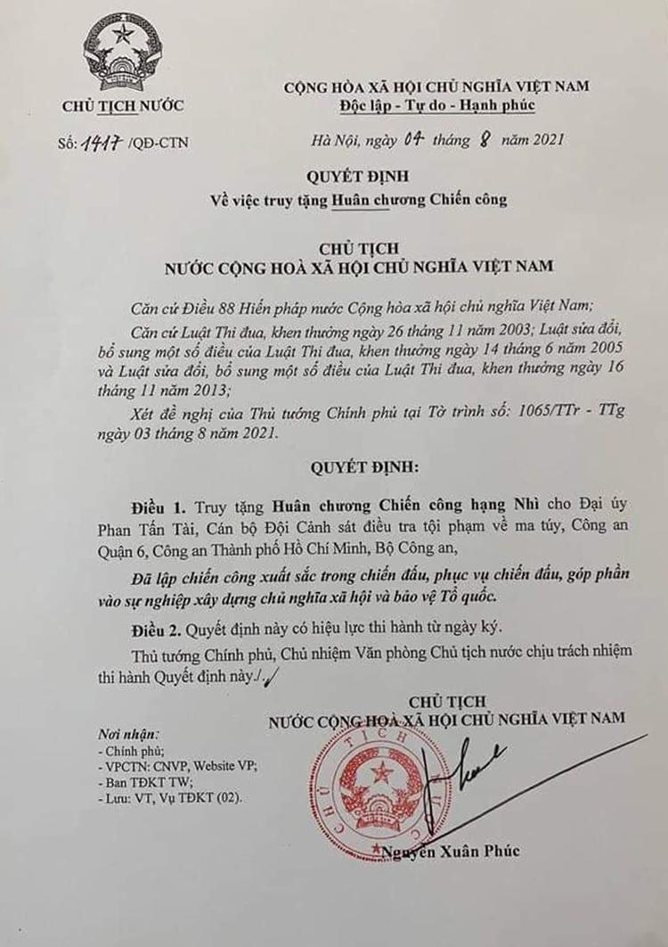 Truy tặng Huân chương Chiến công hạng Nhì cho Đại úy Phan Tấn Tài