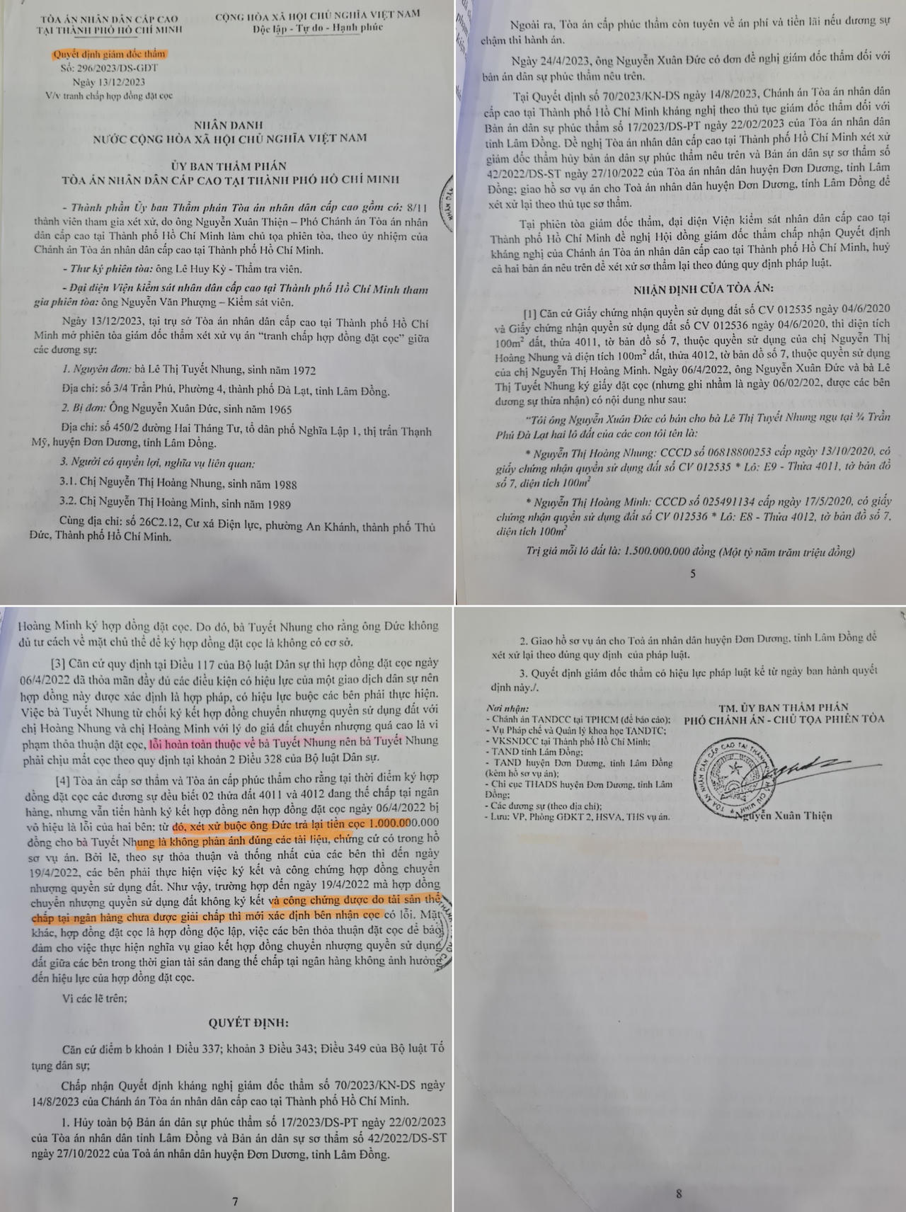 Kỳ án “Tranh chấp Hợp đồng đặt cọc”: Giao hồ sơ vụ án cho TAND huyện Đơn Dương xét xử lại theo đúng quy định của pháp luật