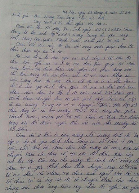 “Kêu cứu” Chủ tịch nước vì không có “khẩu” Hà Nội bị thôi học