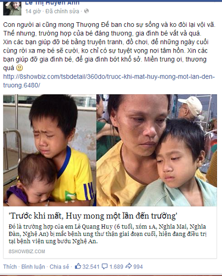 Cậu bé mong một ngày đến trường trước khi mất