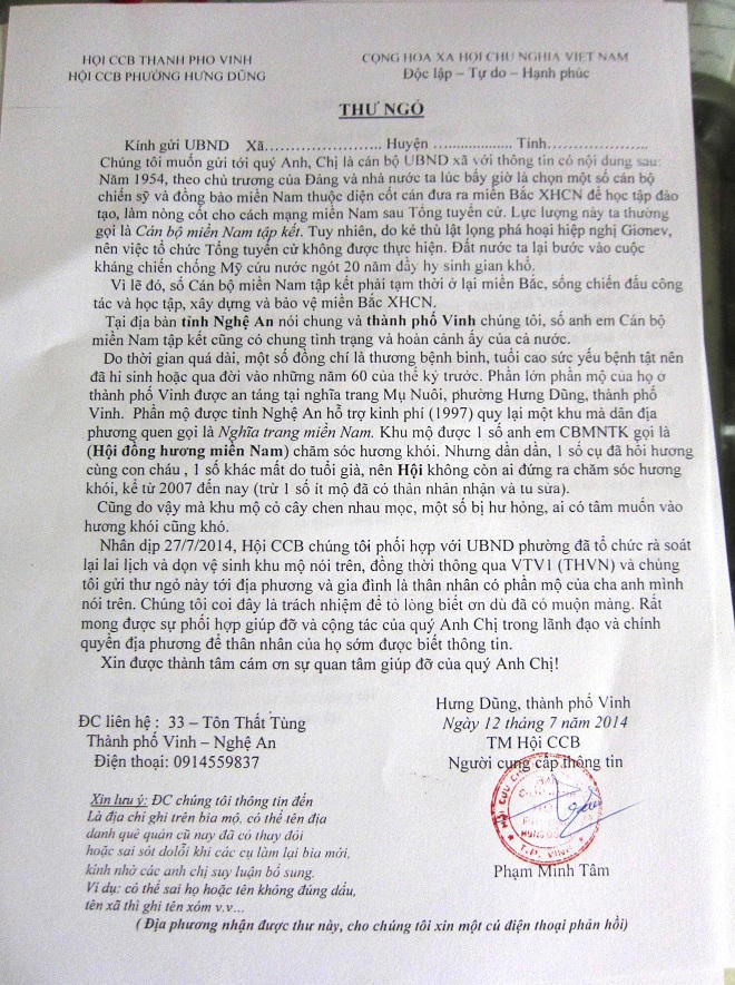 “Cầu nối” đặc biệt với thân nhân mộ liệt sỹ chưa người đến nhận