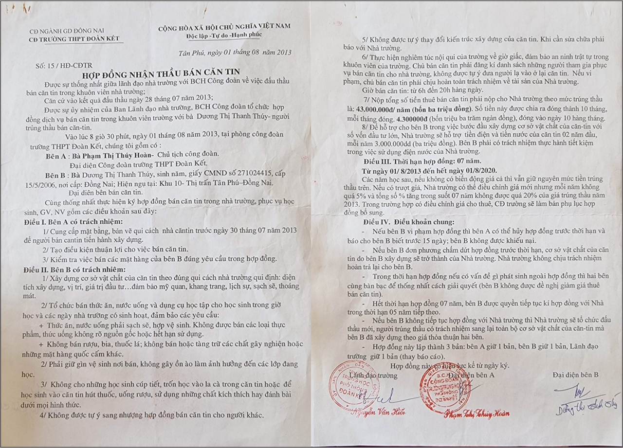 Đồng Nai: Chuẩn bị xét xử vụ tranh chấp hợp đồng căn tin trường Đoàn Kết 