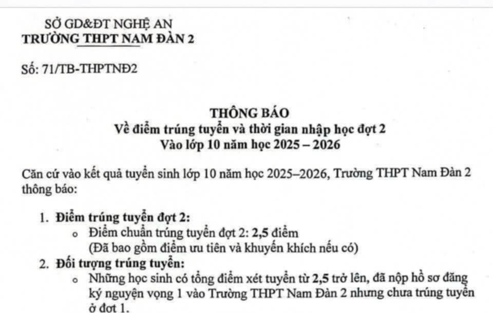 Nghệ An: Một thí sinh đỗ lớp 10 với 2,5 điểm trong đợt tuyển sinh bổ sung