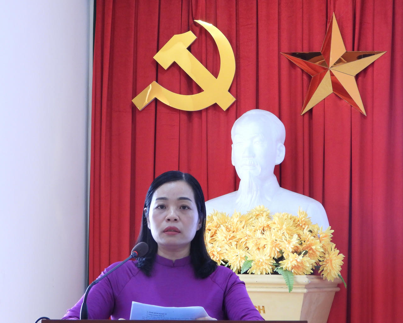 Chi cục trưởng Chi cục Thống kê tỉnh Quảng Ninh Ngô Thị Vân thông tin tại Họp báo.