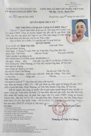 Quyết định truy nã Đinh Văn Tiến