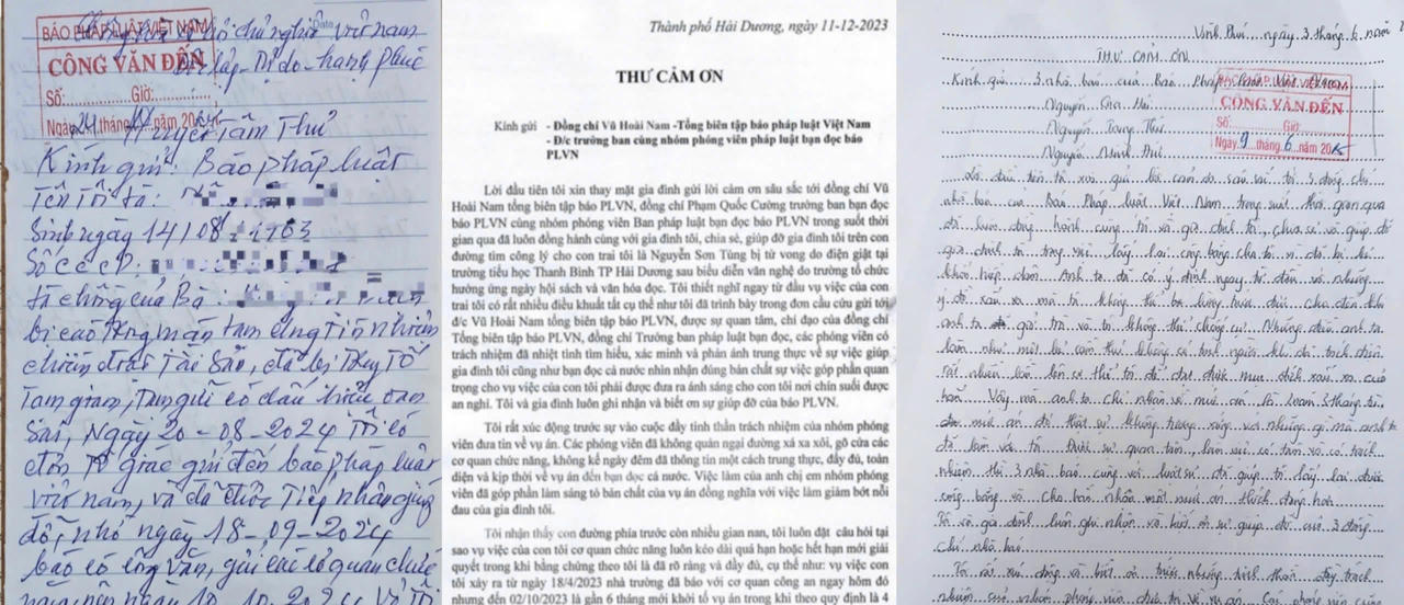 Những lá thư cảm ơn của bạn đọc gửi về Báo Pháp luật Việt Nam.