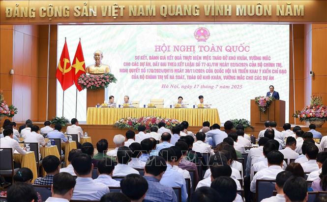 Hội nghị toàn quốc sơ kết, đánh giá kết quả thực hiện việc tháo gỡ khó khăn, vướng mắc cho các dự án, đất đai. Ảnh: Dương Giang/TTXVN