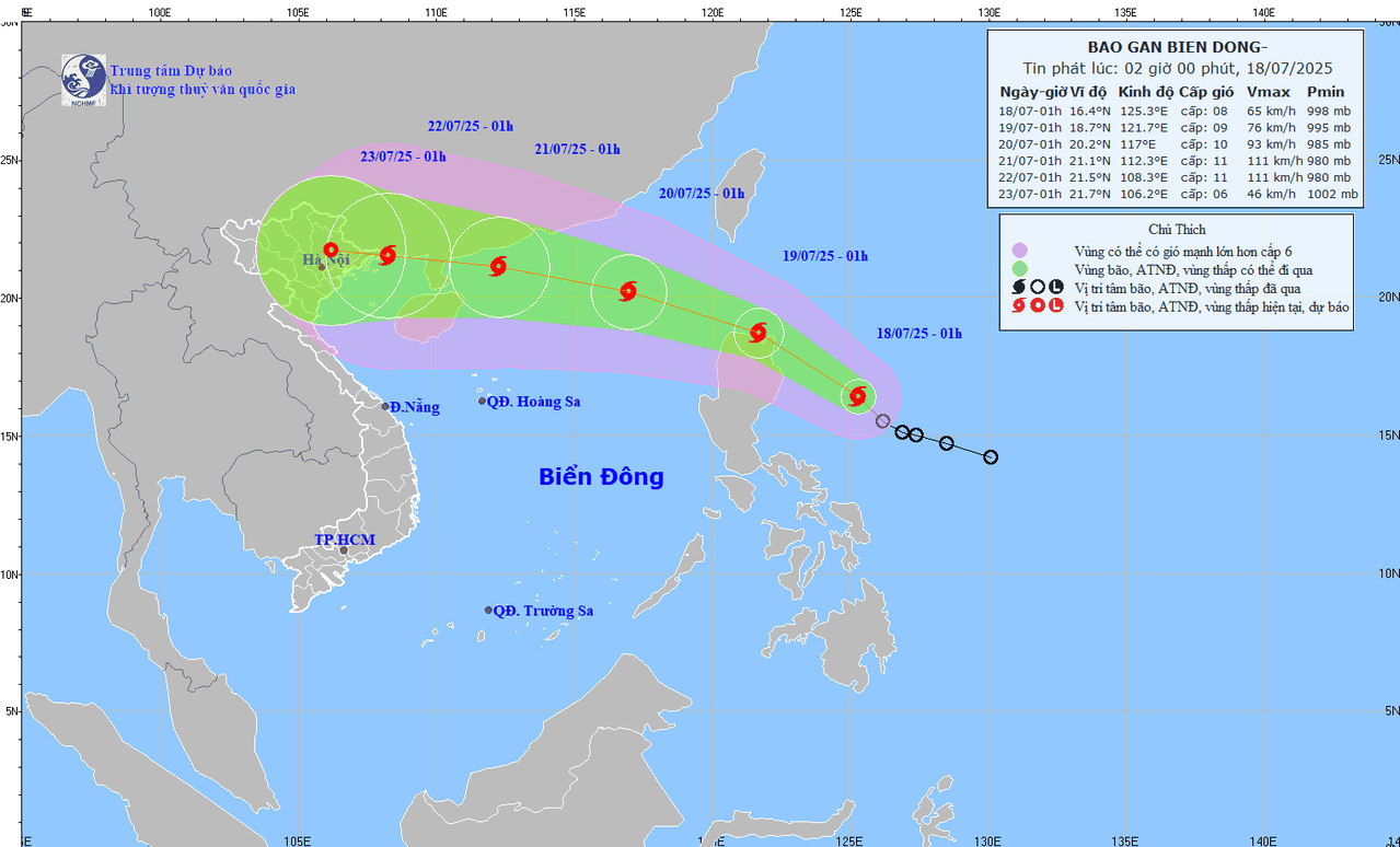 Dự báo vị trí, hướng di chuyển của bão WIPHA.