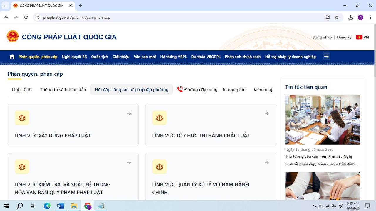Đưa cẩm nang về công tác tư pháp tại chính quyền địa phương 2 cấp lên Cổng Pháp luật Quốc gia