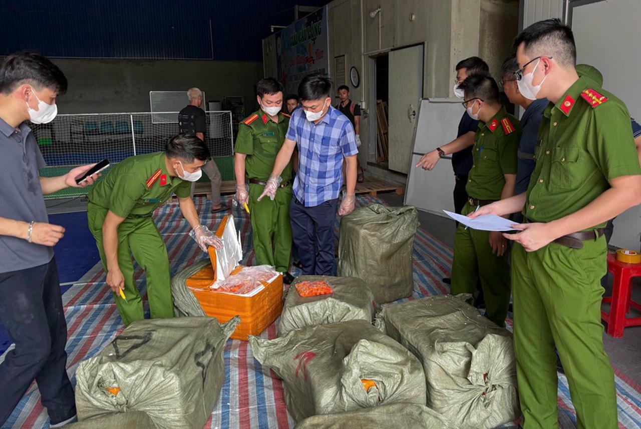 Phòng Cảnh sát kinh tế Công an tỉnh phối hợp với Chi cục QLTT, Chi cục Chăn nuôi – Thú y và chính quyền địa phương tiến hành kiểm tra đột xuất một xe container chở hàng đông lạnh, không rõ nguồn gốc.