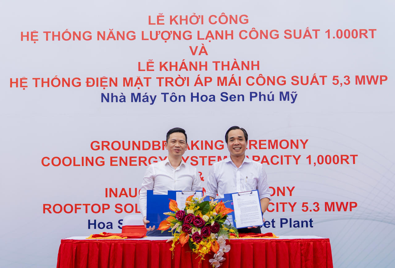 Tập đoàn Hoa Sen khánh thành hệ thống điện mặt trời áp mái tại nhà máy Tôn Hoa Sen Phú Mỹ.