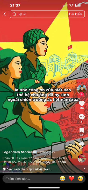 Các bạn trẻ tạo ra nhiều bộ poster, ảnh đồ họa mang thông điệp Tổ quốc ghi công, Mãi mãi là anh hùng, Sắc cờ đỏ sao vàng... lan tỏa trên các nền tảng số. (Ảnh chụp trên Tiktok)