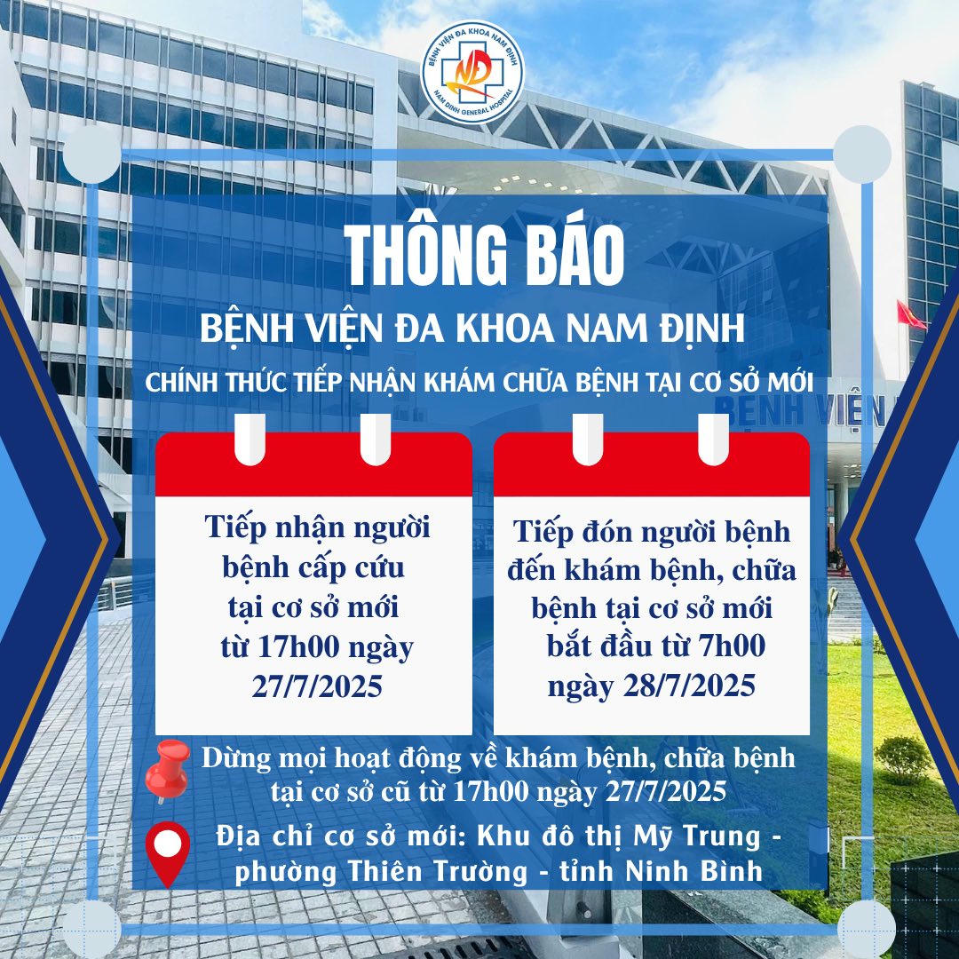 Bệnh viện Đa khoa Nam Định thông báo chính thức tiếp nhận khám nhận khám, chữa bệnh.
