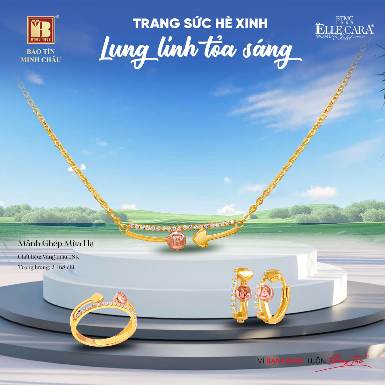 BTS hè năm nay của BTMC là sự kết hợp của đa dạng các chất liệu vàng vàng, vàng trắng và vàng hồng.