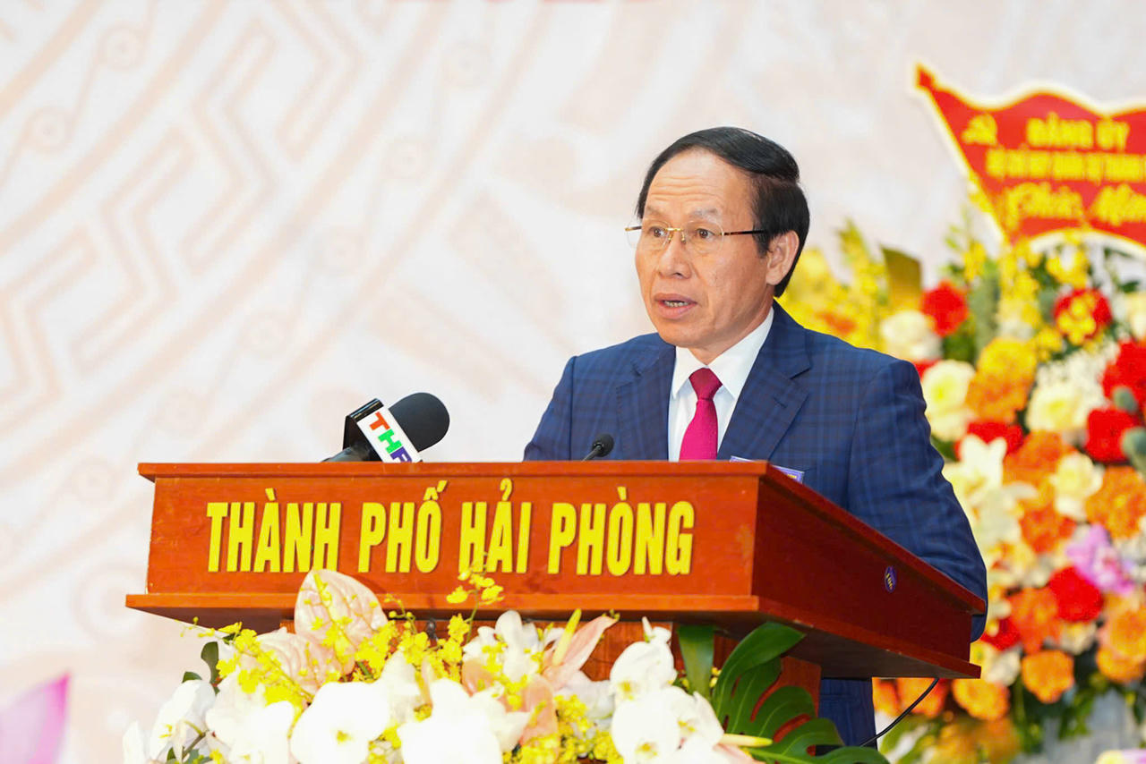 Bí thư Thành uỷ Hải Phòng Lê Tiến Châu phát biểu chỉ đạo tại Đại hội.