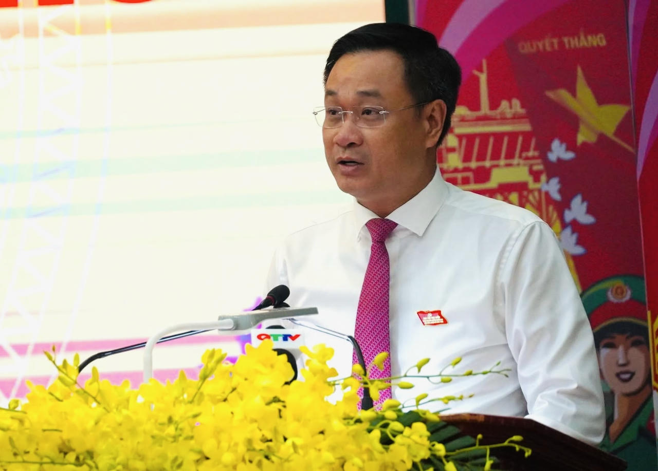 Bí thư Tỉnh ủy, Bí thư Đảng ủy Quân sự tỉnh Quảng Trị Lê Ngọc Quang phát biểu khai mạc Đại hội.