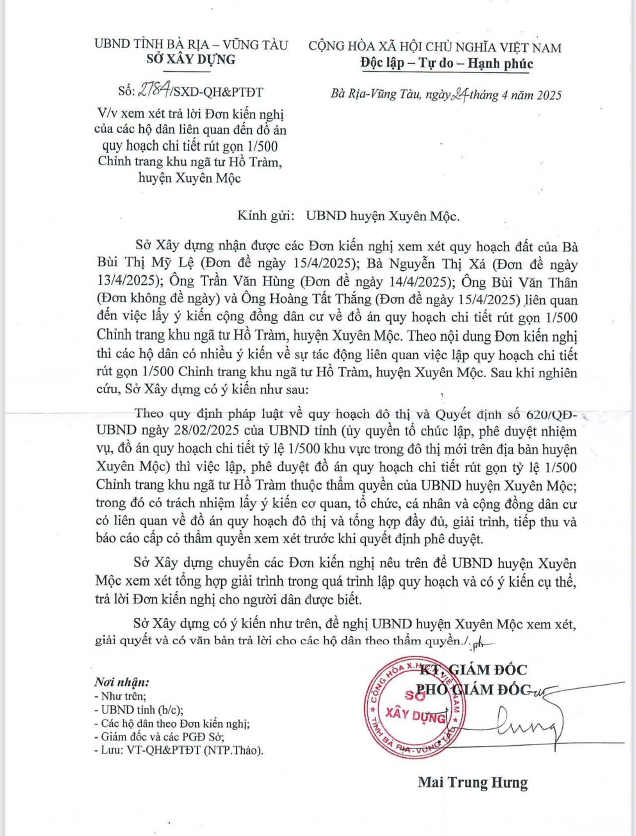 Văn bản của Sở Xây dựng.