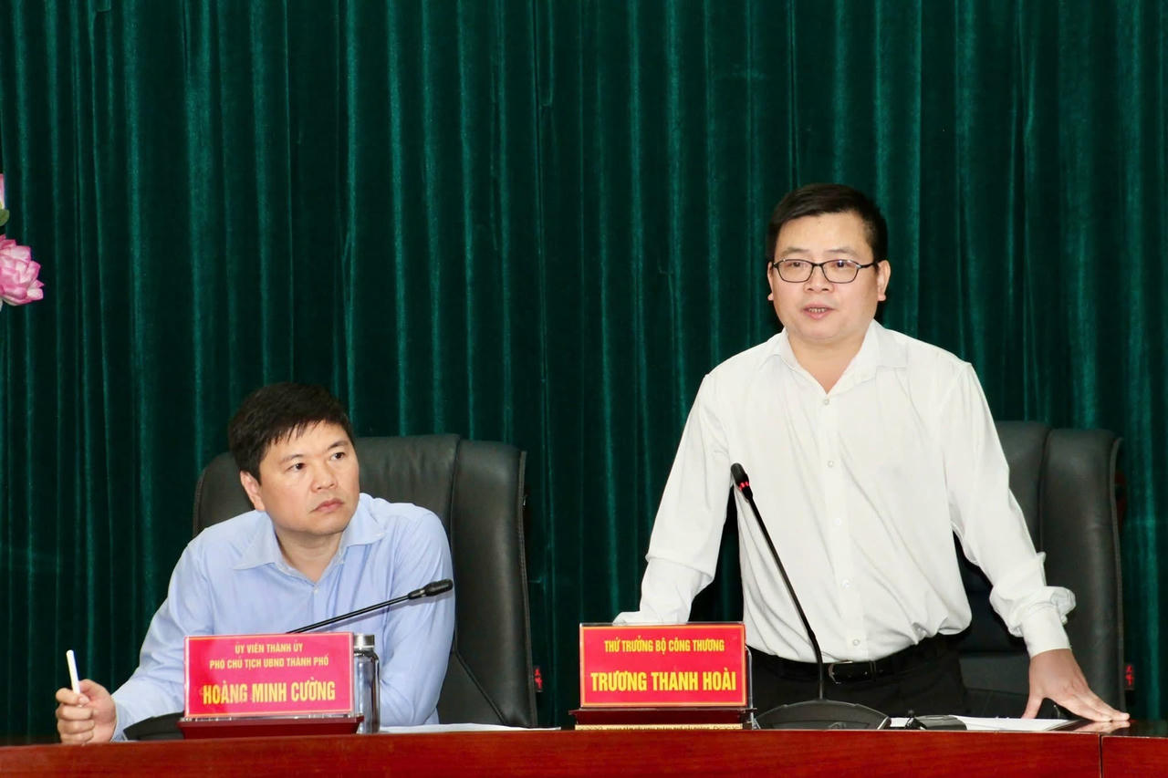 Thứ trưởng Bộ Công Thương Trương Thanh Hoài phát biểu tại buổi làm việc.